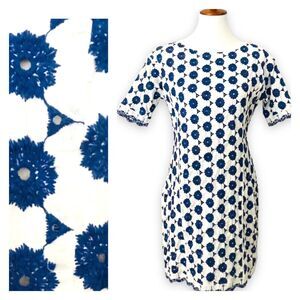WRAP LONDON Women's White Blue Delicate Embroidered Eyelet Shift Dress Size 6